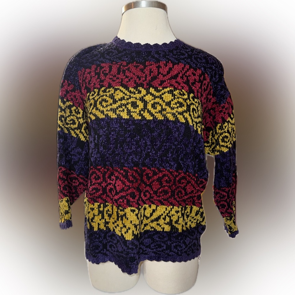 Vintage Liz&Co‎ Multi Color Geometric Pattern Sweater Gilmore Girls Vibes